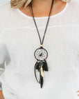 Dream Catcher Faux Suede Necklace With Gold Hardware