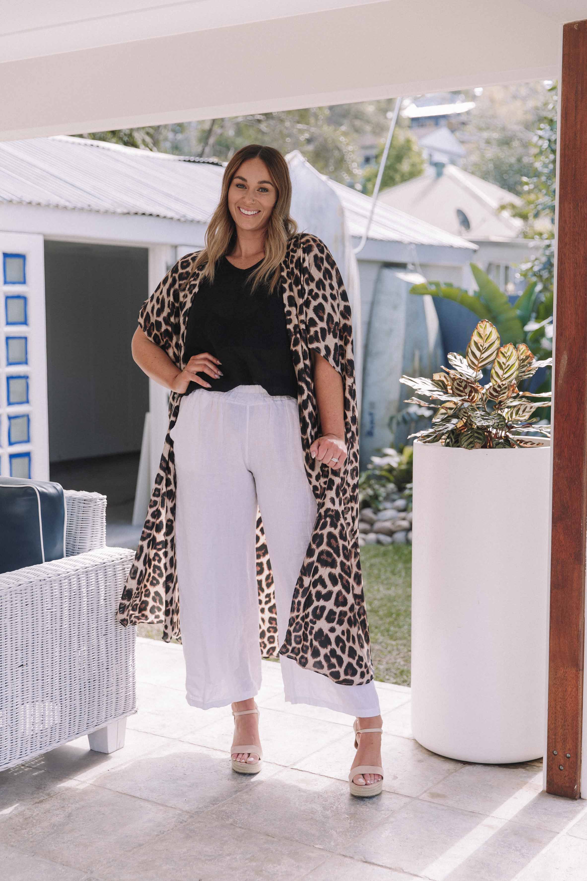 Chiara Silky Maxi Kimono in Leopard Print