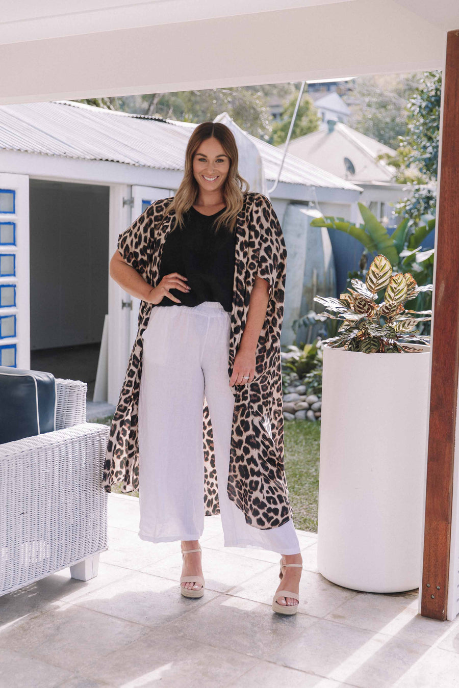 Chiara Silky Kimono in Leopard Print