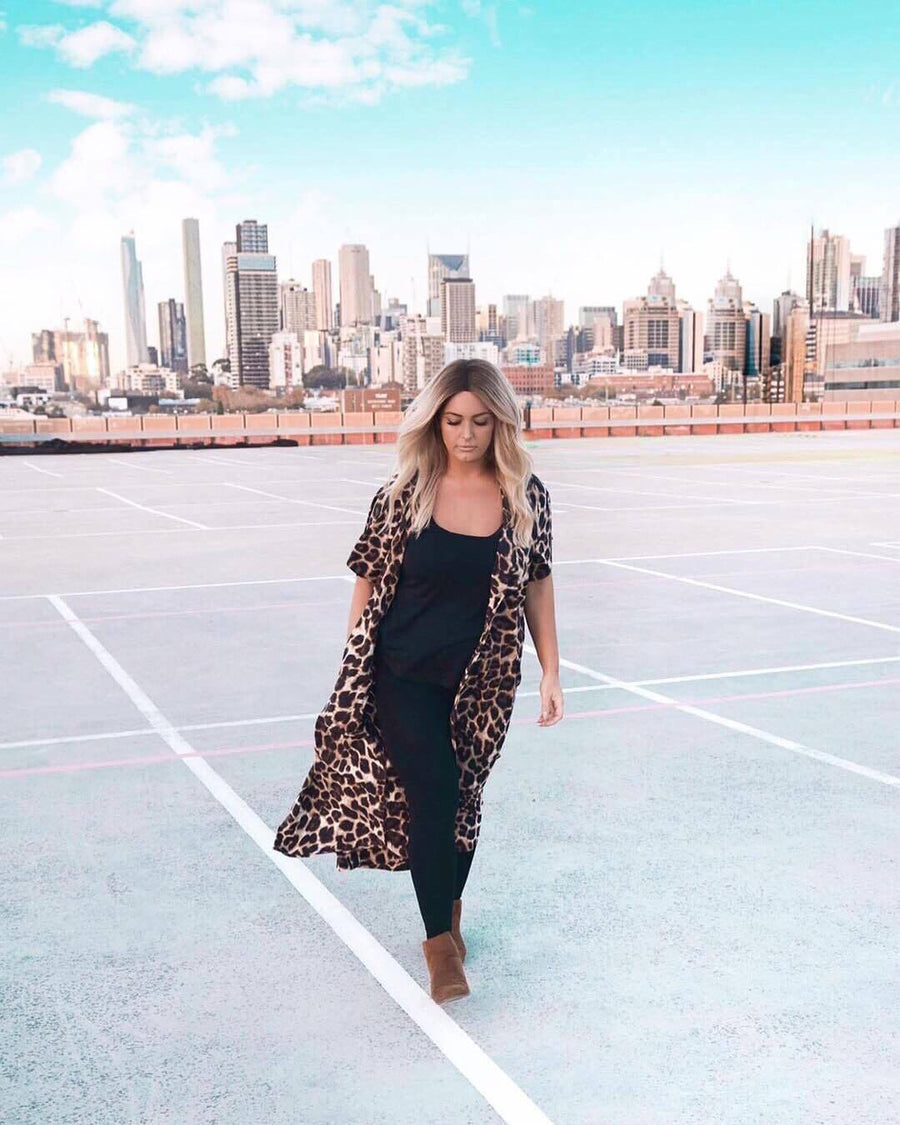 Chiara Silky Kimono in Leopard Print