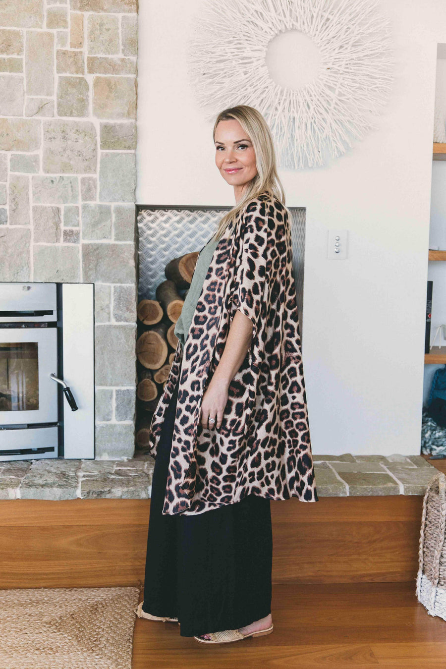 Chiara Silky Kimono in Leopard Print