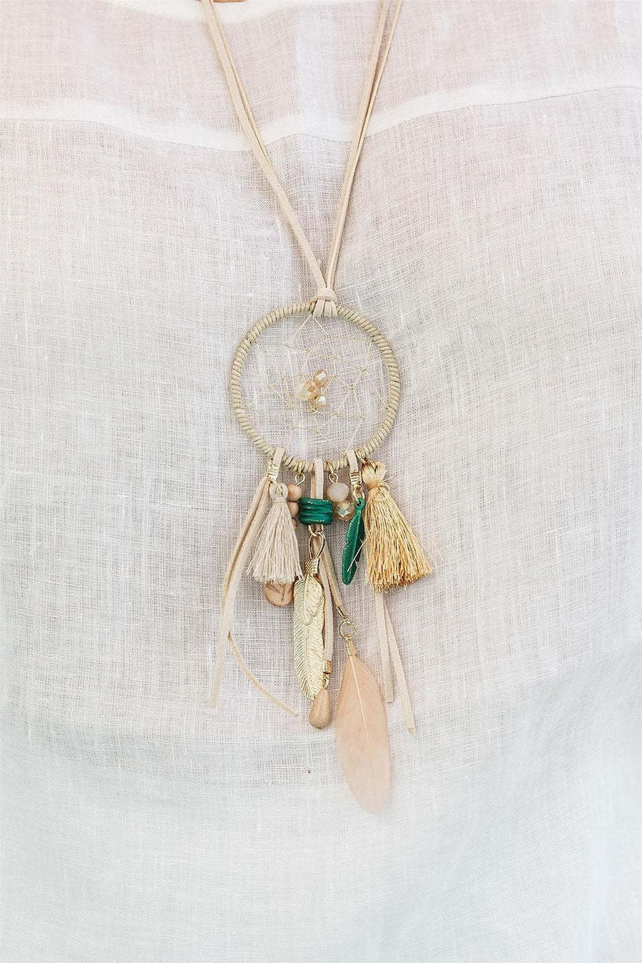 Dream Catcher Faux Suede Necklace With Gold Hardware