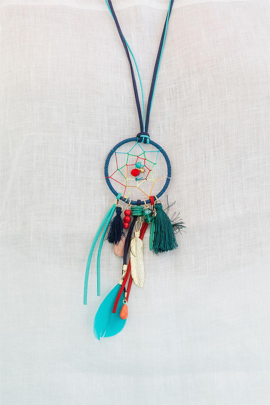 Dream Catcher Faux Suede Necklace With Gold Hardware