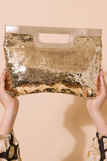 Rhiannon Sequin Handle Clutch - Gold